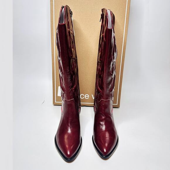 NWT Dolce Vita Mirla Extra Wide Calf Oxblood Leather Knee High Western Boots 9.5 - Picture 5 of 15